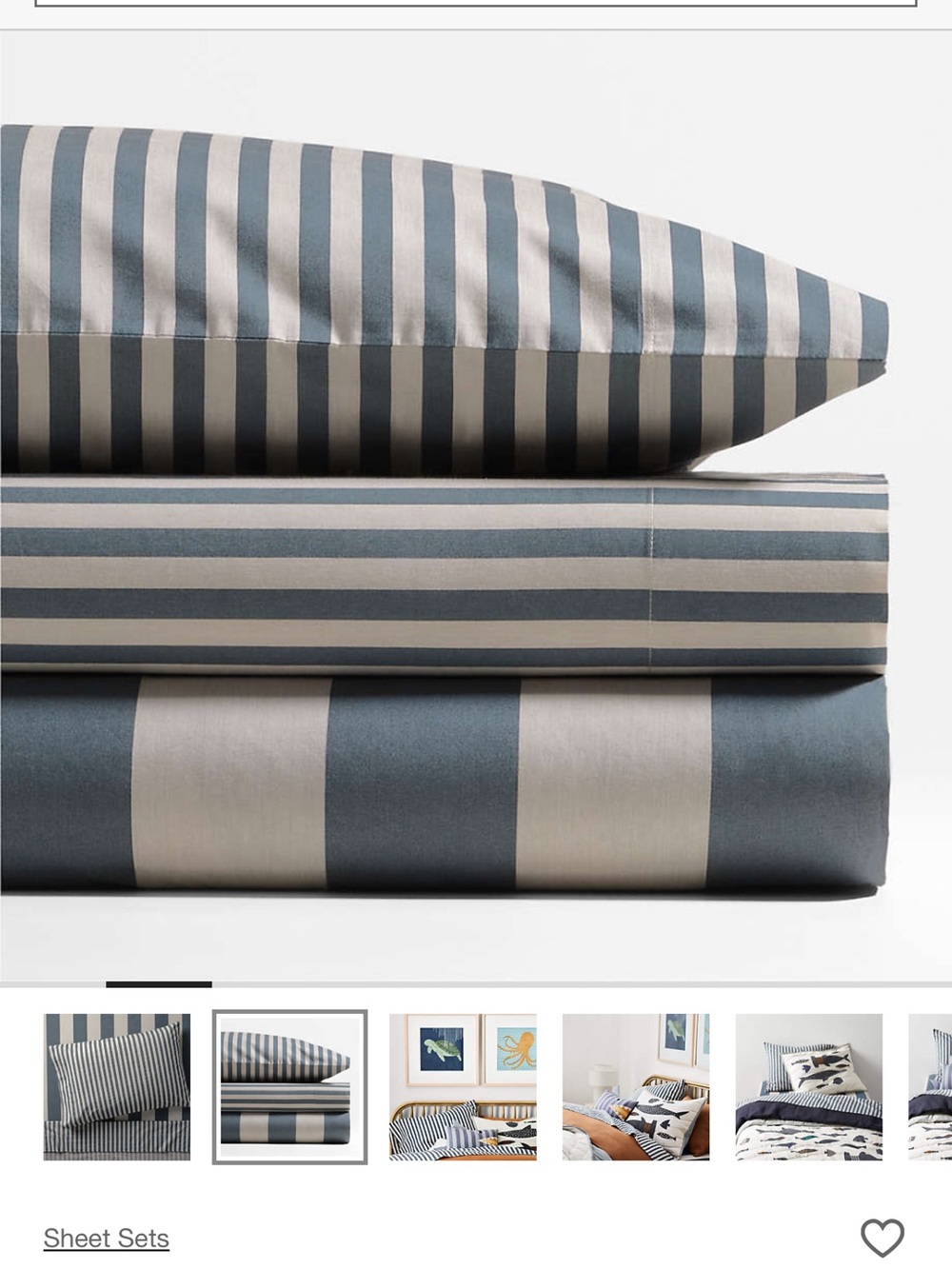 Riviera Blue and Oatmeal Stripe 100% Organic Cotton Kids Sheet Set (Queen)